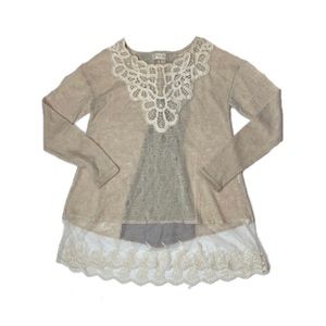 Altar'd State Sweater lace bows tan medium sheer